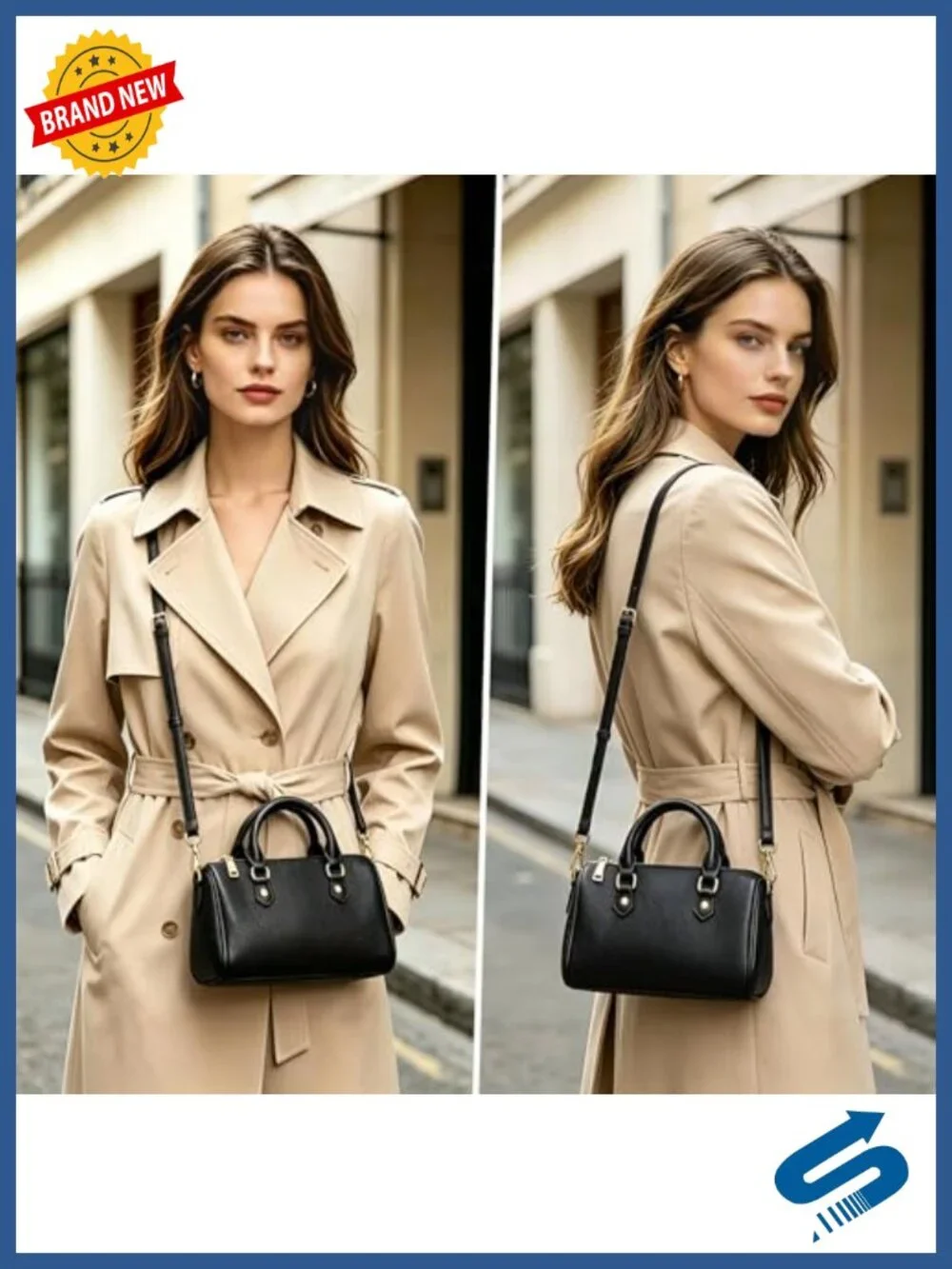 Women's Small Vegan Leather Crossbody Satchel Bag Top Handle Shoulder Purse